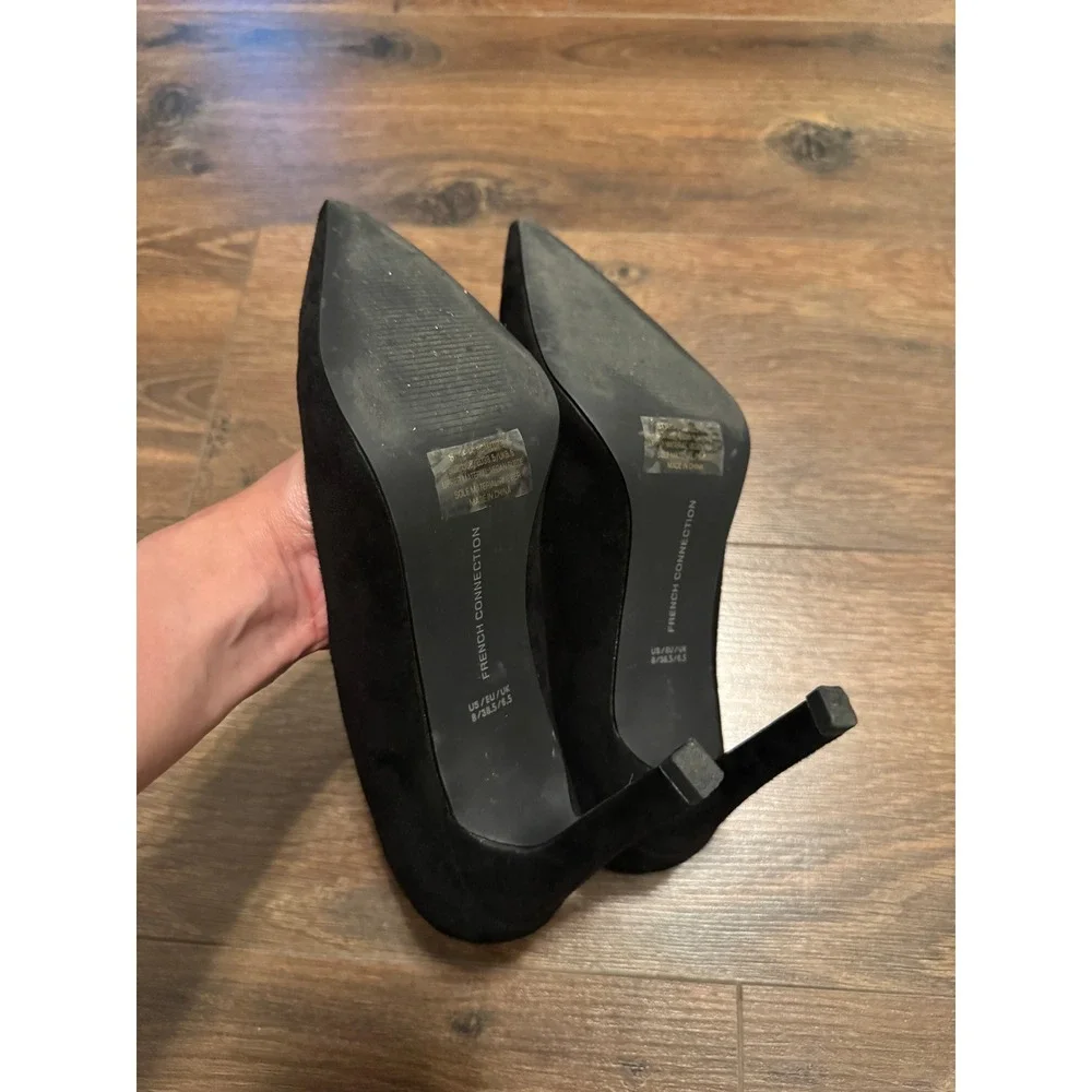 French Connection Black Vegan Suede Pointed Toe Pumps Stiletto Heels Womens 8